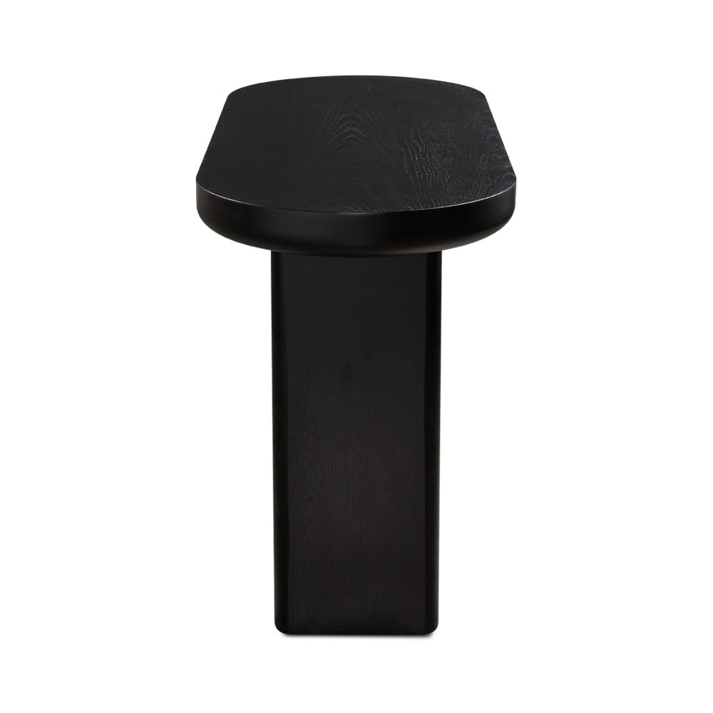Side view of the Xcella Edgar Wood console table, showcasing its sleek wooden design and minimalist style.