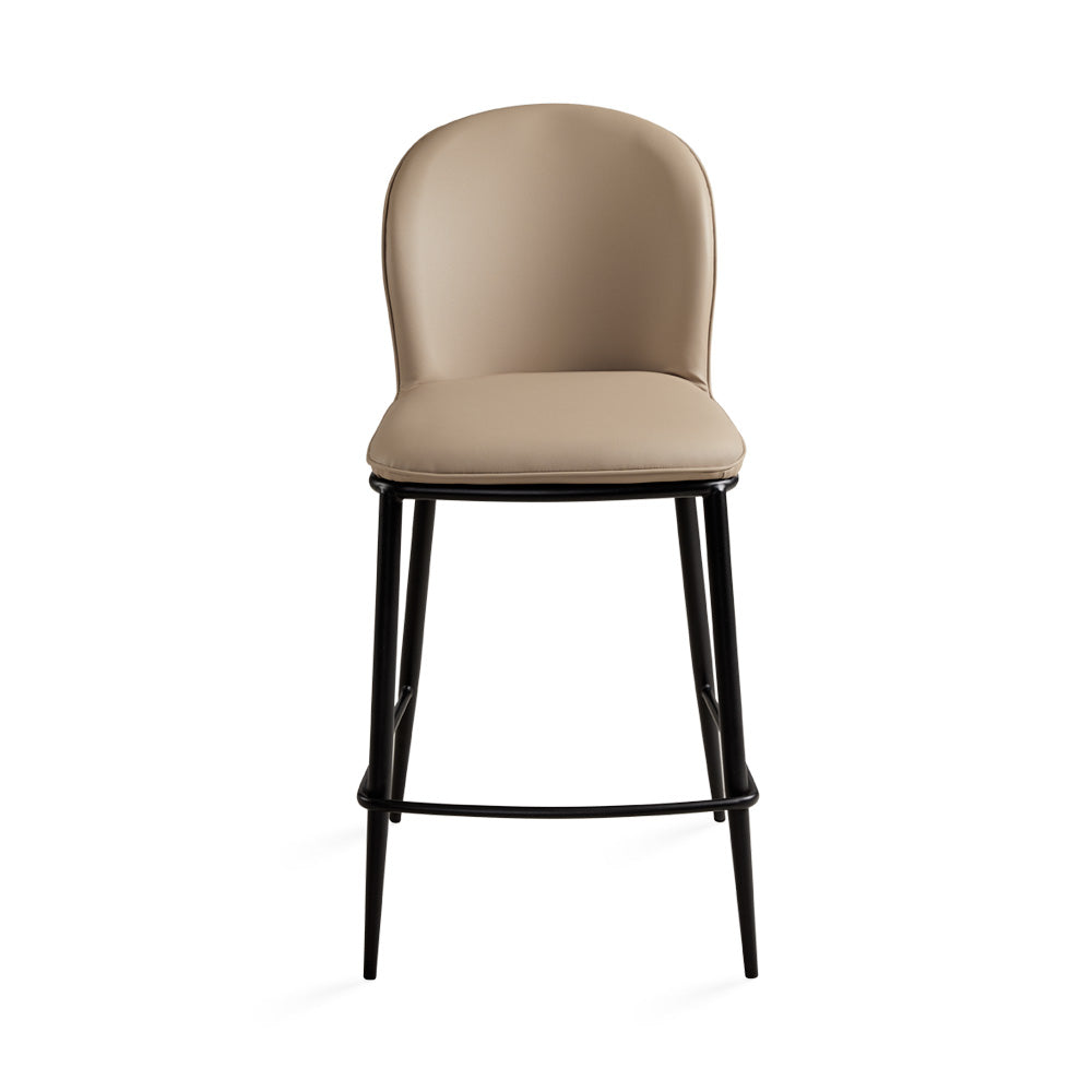 Xcella Angie taupe leatherette counter chair with a padded seat and sleek metal legs, ideal for modern bar or kitchen settings.