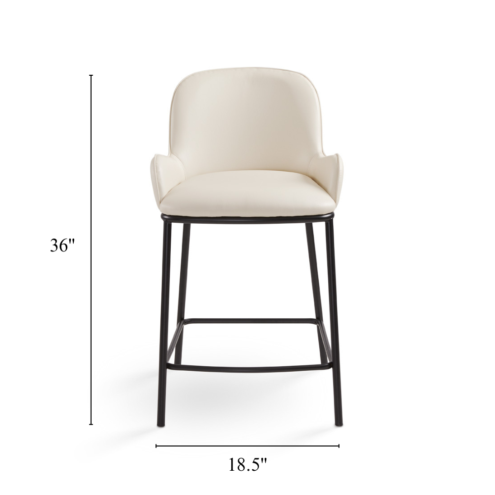 Xcella Bennett grey linen counter stool with wooden legs, shown from the front, highlighting its modern design and comfortable seating.