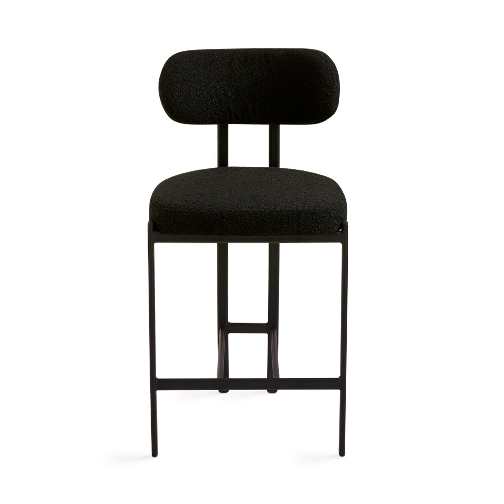 Black Otis Counter Chair by Xcella with a modern design, featuring a sleek black seat and sturdy metal legs.