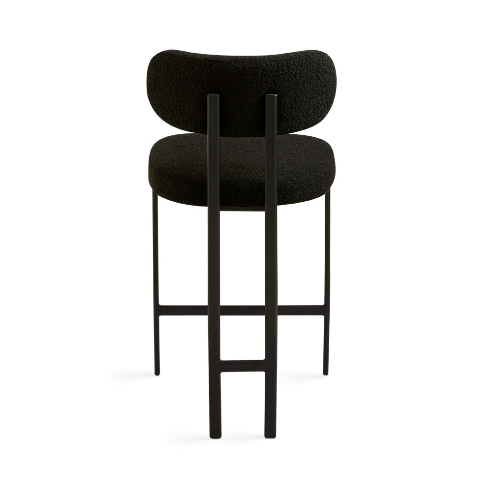Black Otis Counter Chair by Xcella with a sleek modern design, featuring a sturdy metal frame and cushioned seat