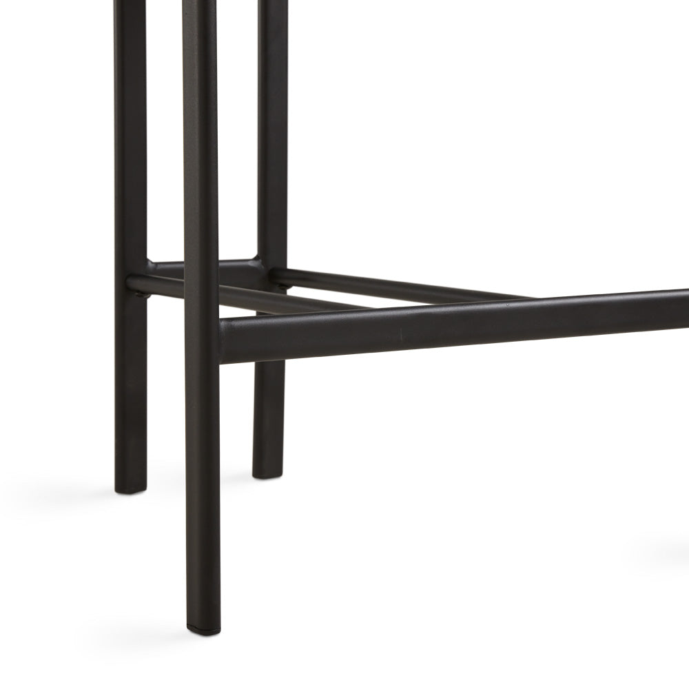 Black Otis Counter Chair by Xcella featuring a modern design with a cushioned seat and sleek metal legs.
