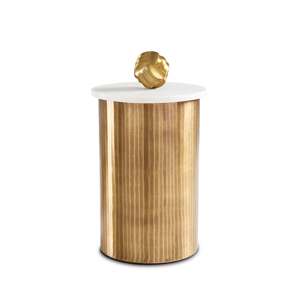 Set of three Keva matte texture decorative boxes in antique brass by Xcella, featuring a stylish, textured metallic finish.
