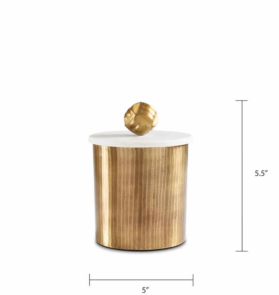 Set of three Xcella Keva Matte Texture Antique Brass decor boxes, medium size, with textured surface and vintage finish.