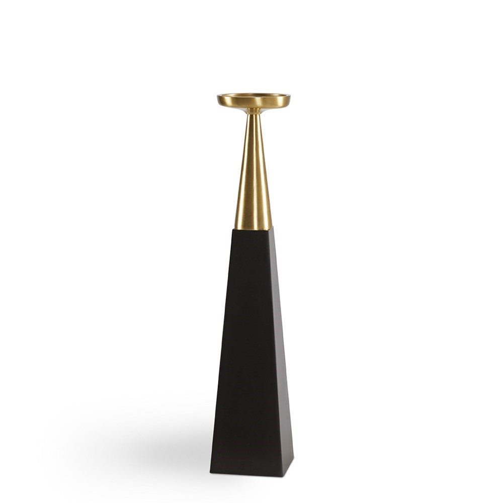 Two small Mya pillar candle holders by Xcella, decorative decor pieces with elegant design and smooth finishes.