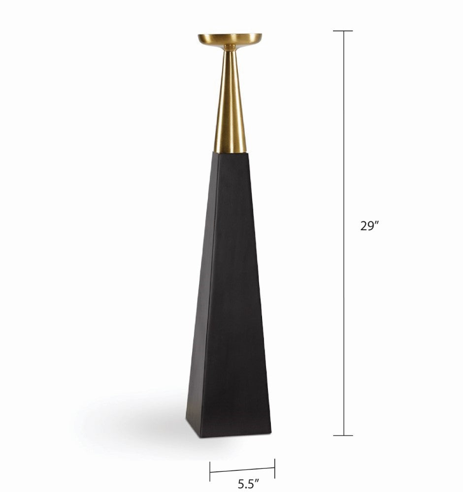 Set of two Xcella Mya pillar candle holders featuring sleek, modern decor design in a metallic finish.