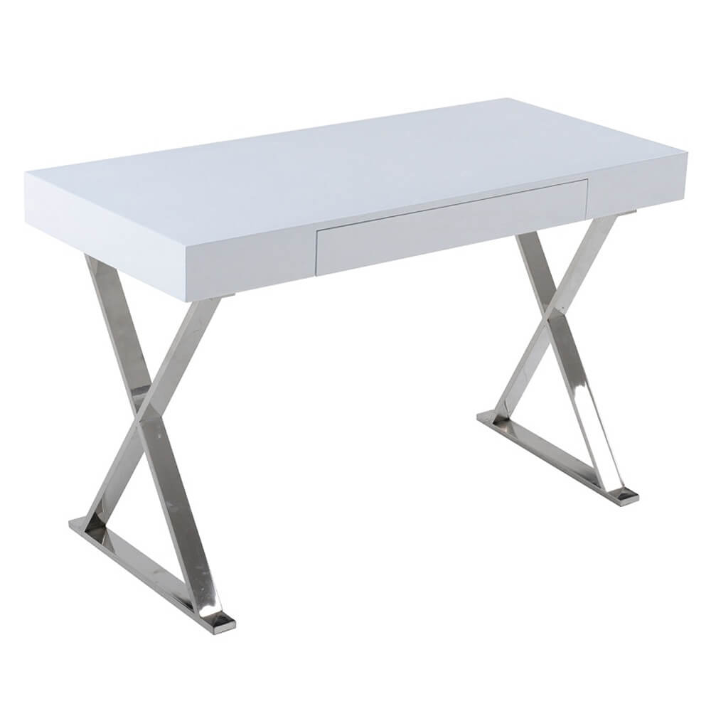 White Wendy Console Desk by Xcella with sleek surface and minimalist design, perfect for home or office use.