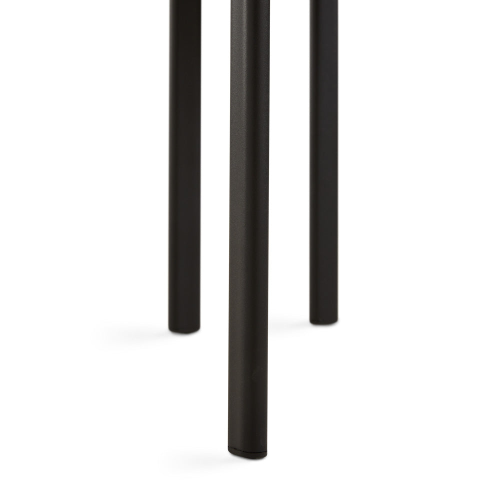 Xcella Otis dining chair with black boucle upholstery, modern design and sturdy wooden legs, perfect for contemporary dining rooms.