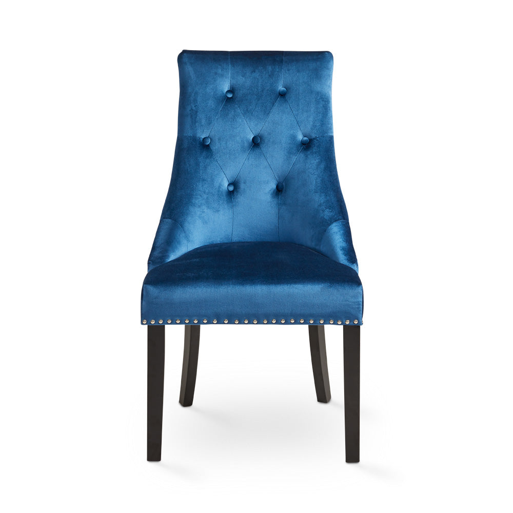 Set of two blue Rimzy Wood Dining Chairs by Xcella, featuring sleek wood design and comfortable seating for dining areas.