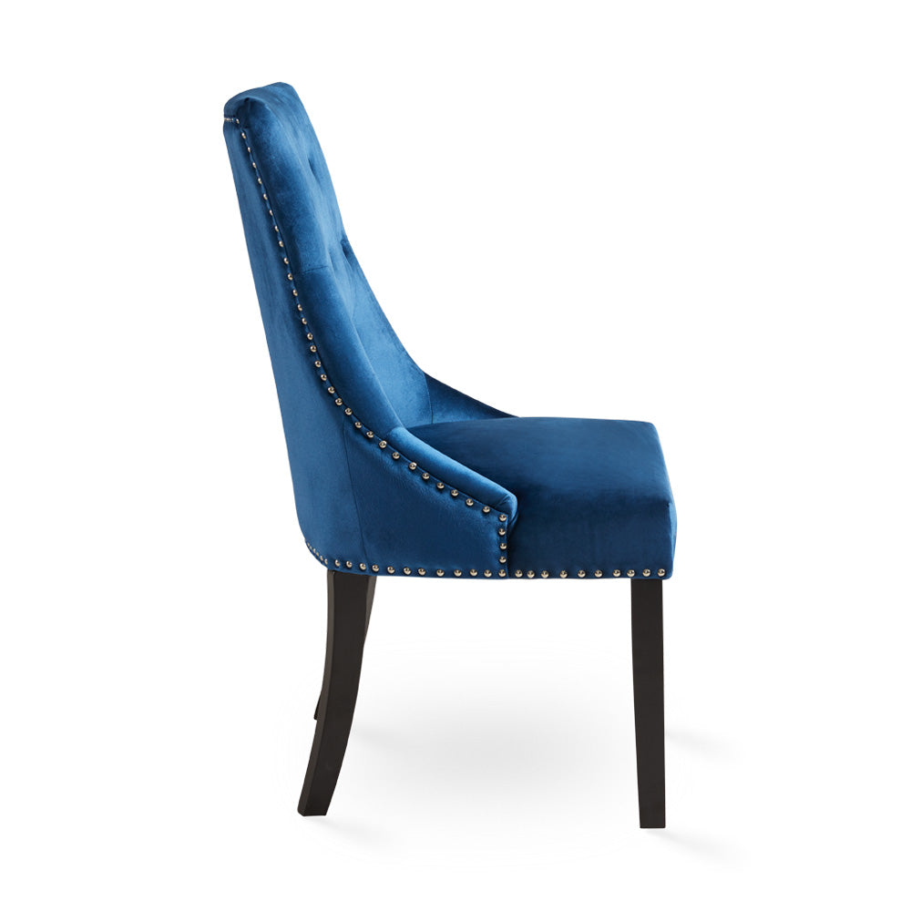Set of two Rimzy Wood Blue Dining Chairs by Xcella, featuring sleek wood design and comfortable blue upholstery for modern dining rooms.