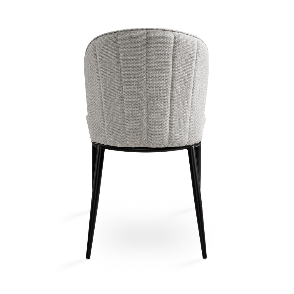 Xcella Jagger 5-piece dining set with natural marble top table and four matching grey upholstered chairs.