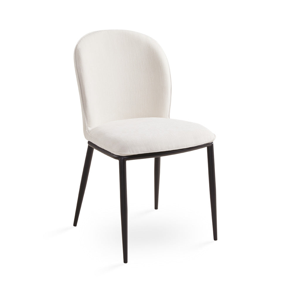 Xcella Tulip Oak Top Dining Table set with ivory wood finish and two matching chairs, ideal for elegant dining rooms.