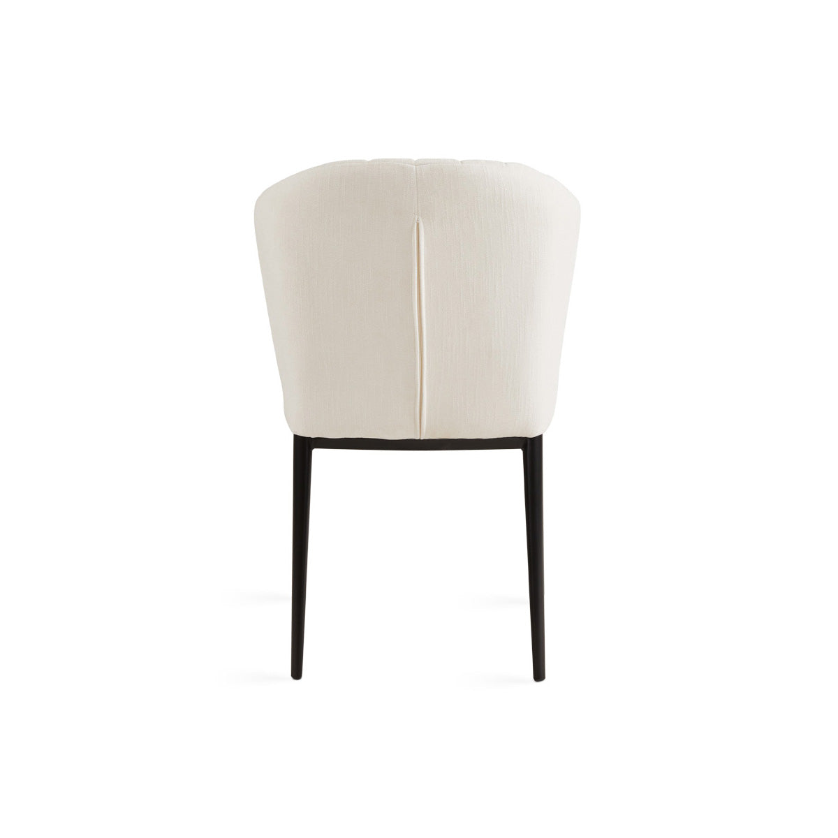 Set of two ivory shell-shaped dining chairs with linen upholstery, featuring a sleek back design by Xcella.
