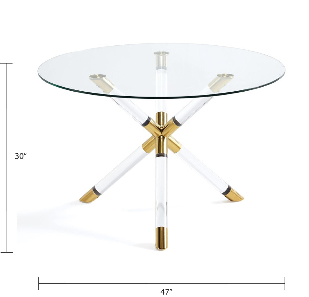 Xcella Paloma 5-piece dining room set with gold glass table and four chairs, modern and elegant design for dining spaces.