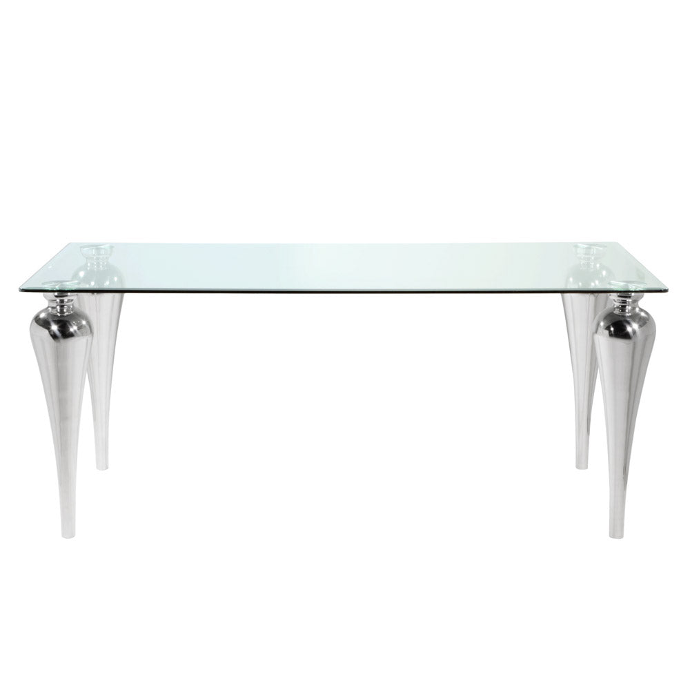 Xcella Omnia 5-piece glass dining table set with a 71-inch table and four matching chairs, featuring sleek grey glass surfaces.