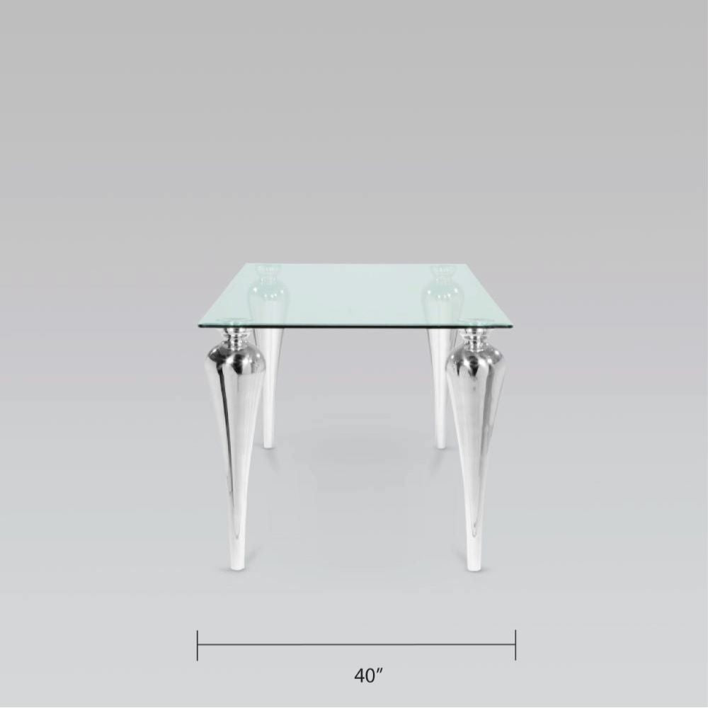 Xcella Omnia 5-piece grey glass dining table set with four matching chairs, 71-inch rectangular glass tabletop.