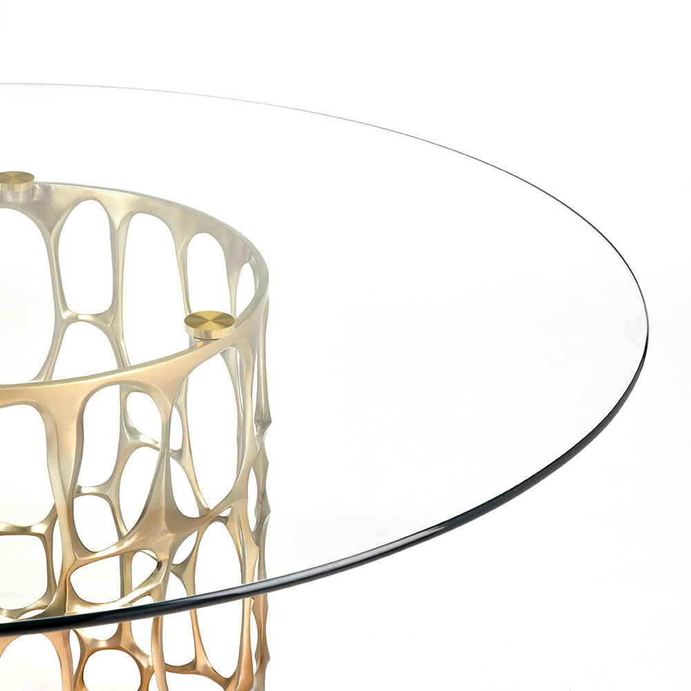 Xcella Mario 5-piece dining table set with gold and ivory finish, includes table and matching chairs in a stylish dining room setting.