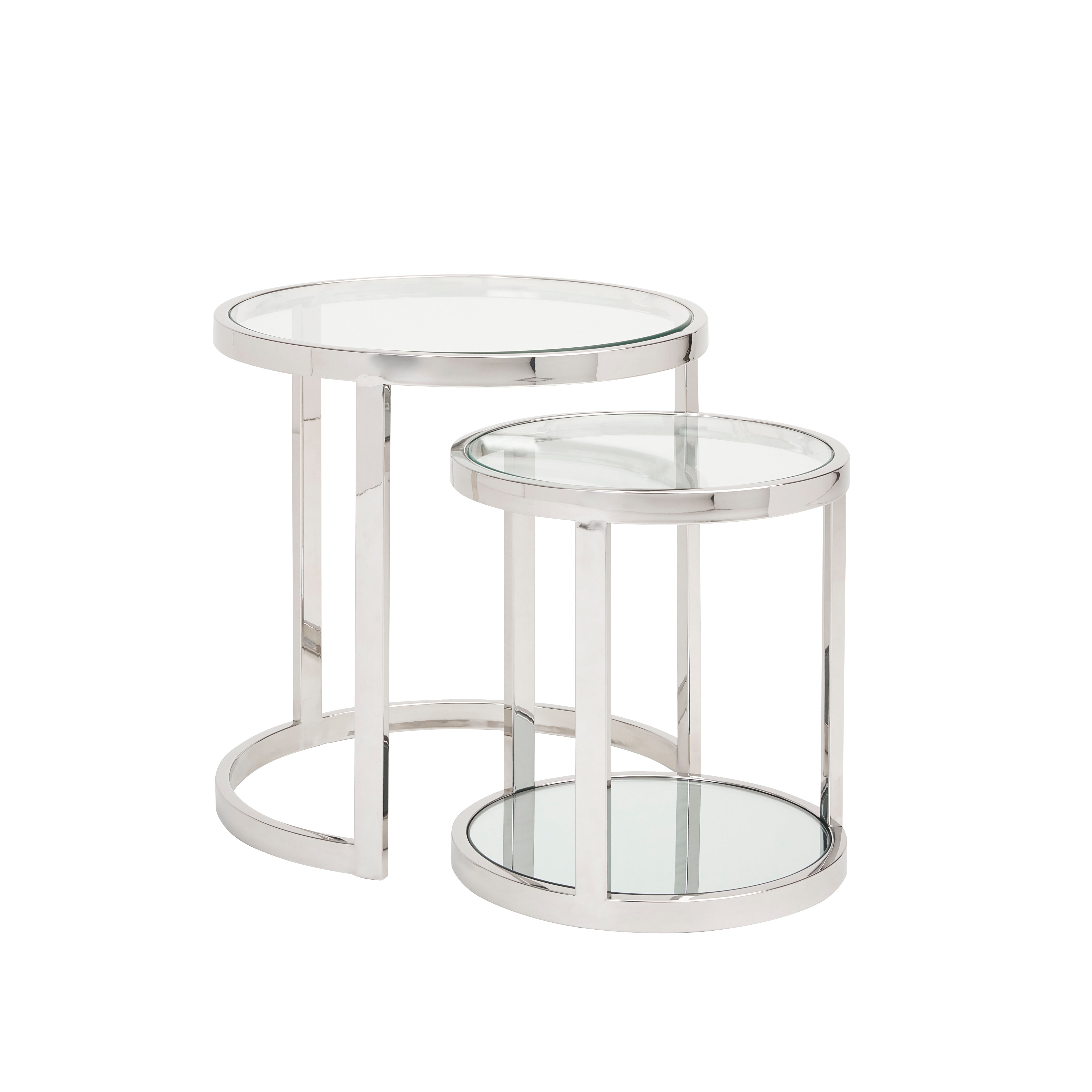 Xcella Avon nesting end tables with sleek wooden tops and metal legs, designed for stylish living room decor.