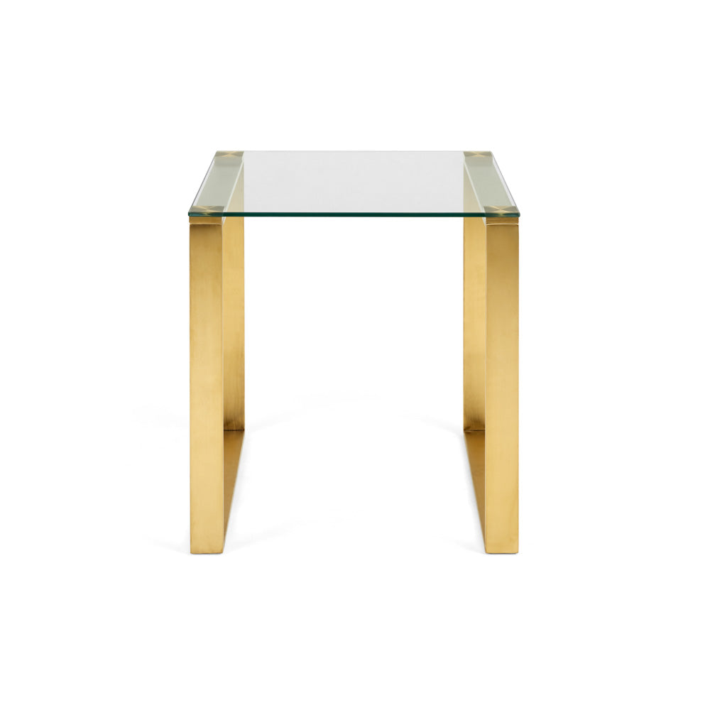 Xcella David brushed gold end table with sleek design, featuring a round top and modern metal legs.