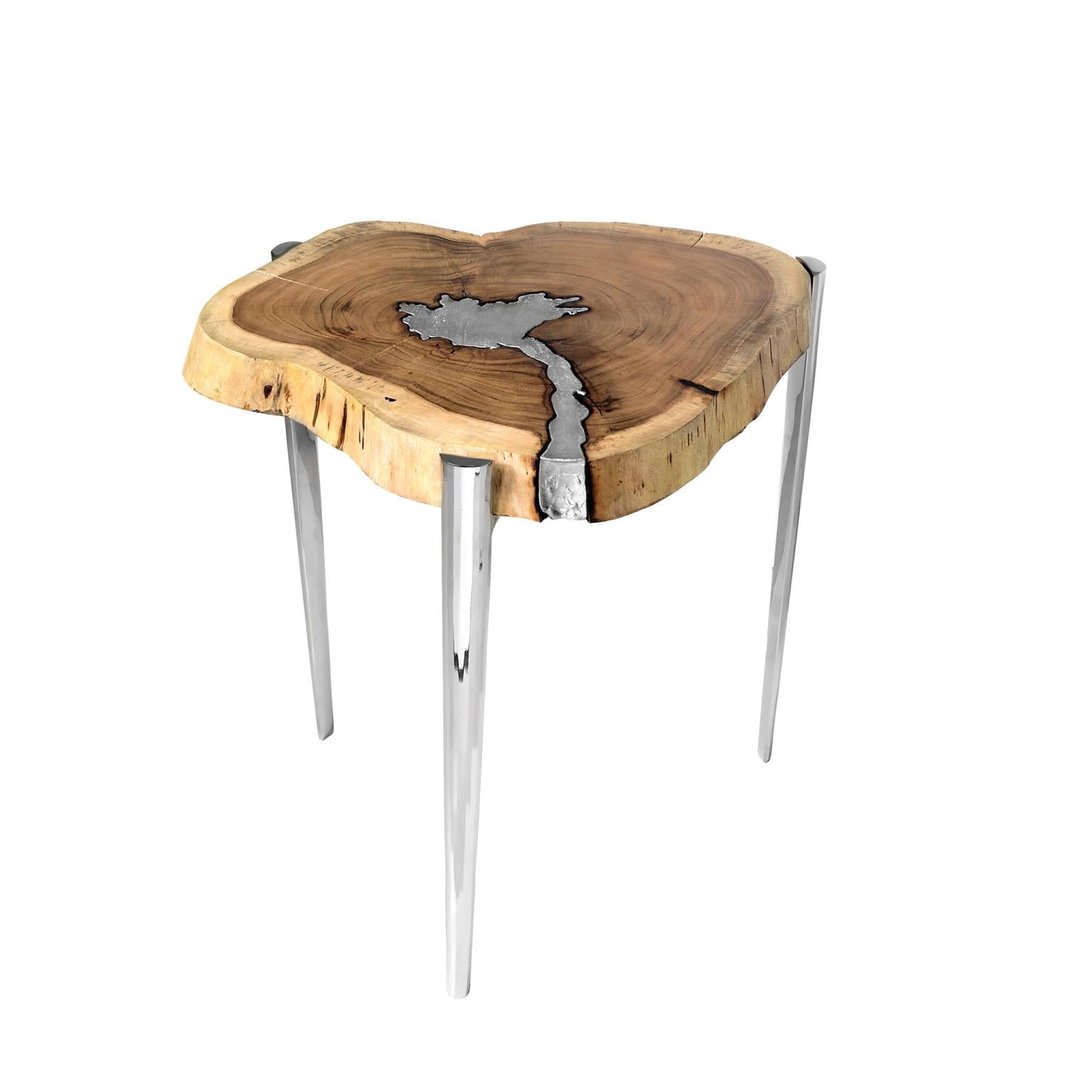 Xcella AKIS natural end table with wooden finish, compact design, and sleek modern style for living room or bedroom.