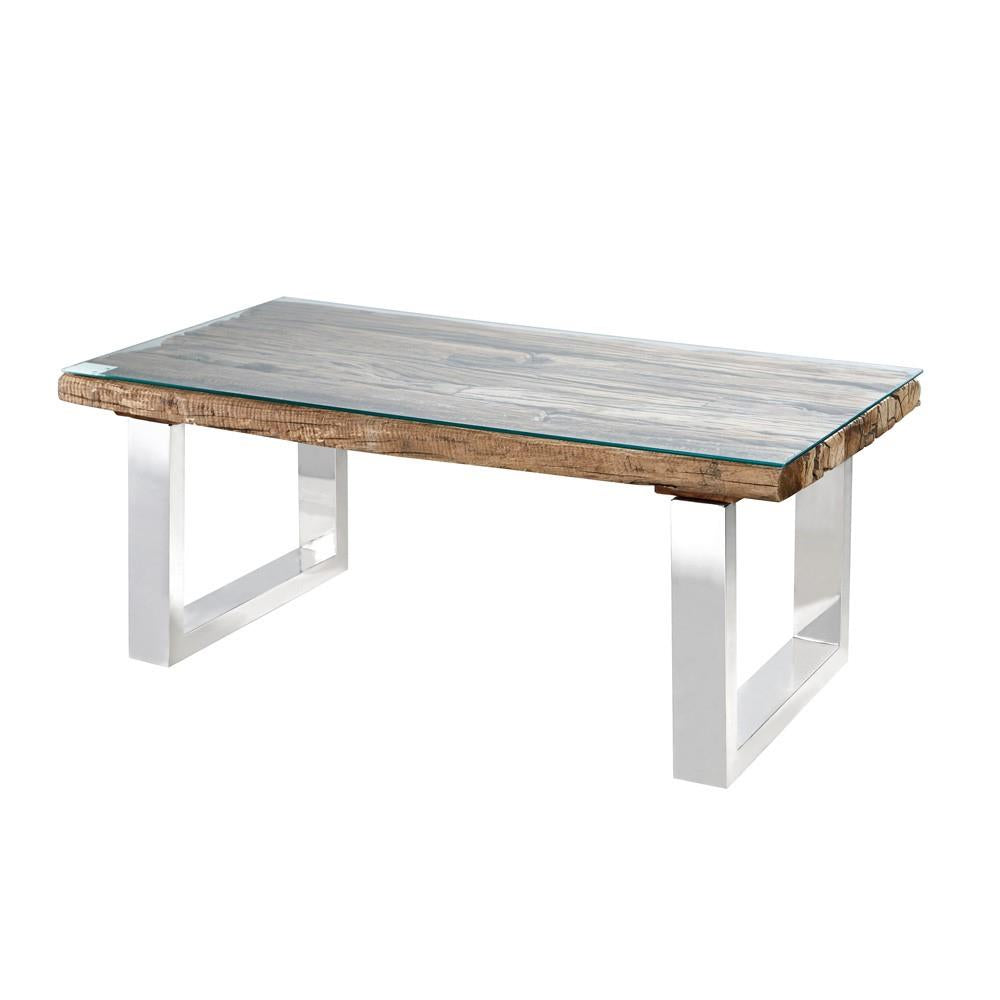 Xcella Railwood coffee table with rectangular wooden top and sturdy legs, ideal for kitchen and dining room settings.