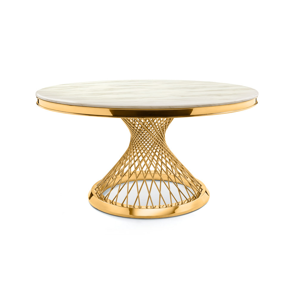 Xcella Bailey dining table with a sleek gold finish, perfect for modern kitchen and dining room settings.