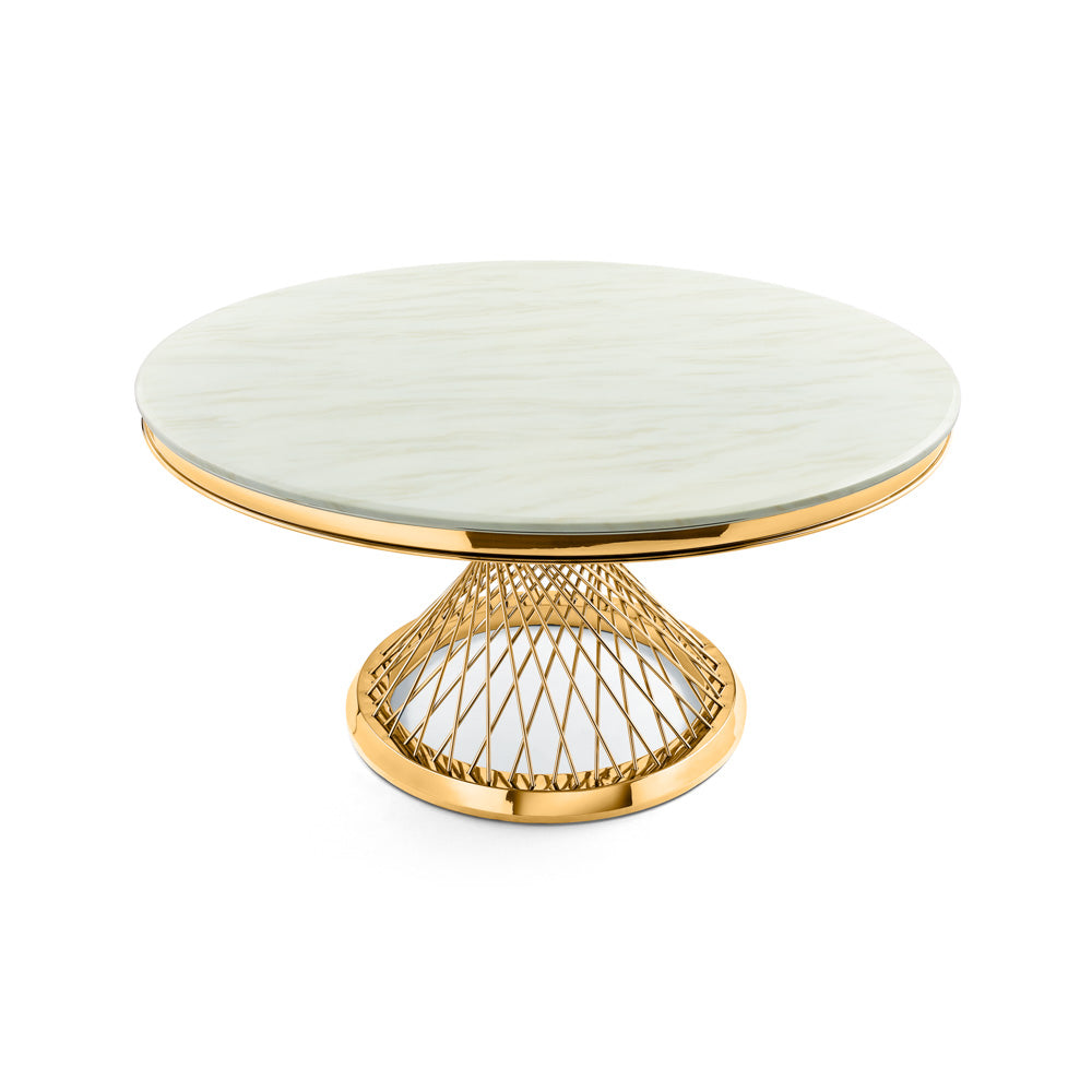 Olivia high gold Bailey dining table by Xcella, with a sleek wooden tabletop and modern metal legs, perfect for kitchen and dining rooms.