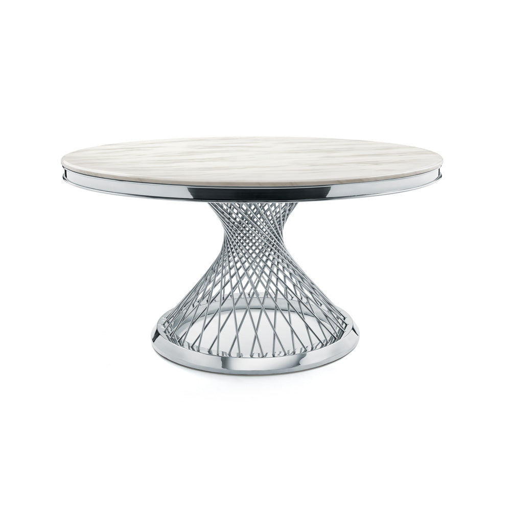 Xcella Bailey dining table with sleek silver finish, ideal for kitchen and dining rooms, featuring a modern, stylish design.