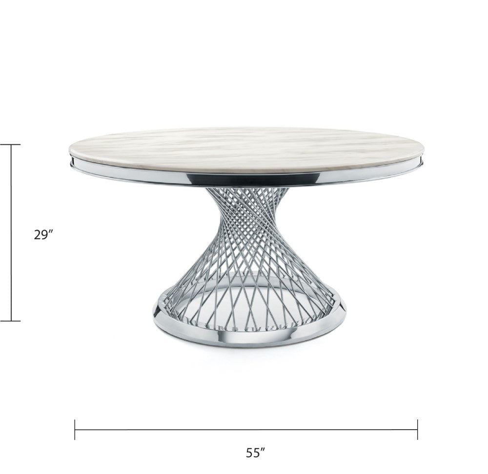 Xcella Bailey dining table with a sleek silver finish, perfect for kitchen and dining room settings.