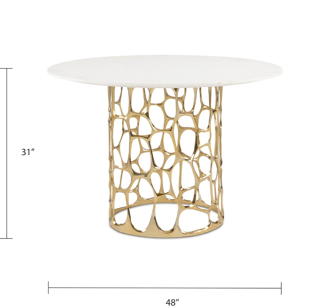 Xcella Mario marble dining table with gold finish, modern kitchen and dining room table featuring a sleek marble top and stylish design.