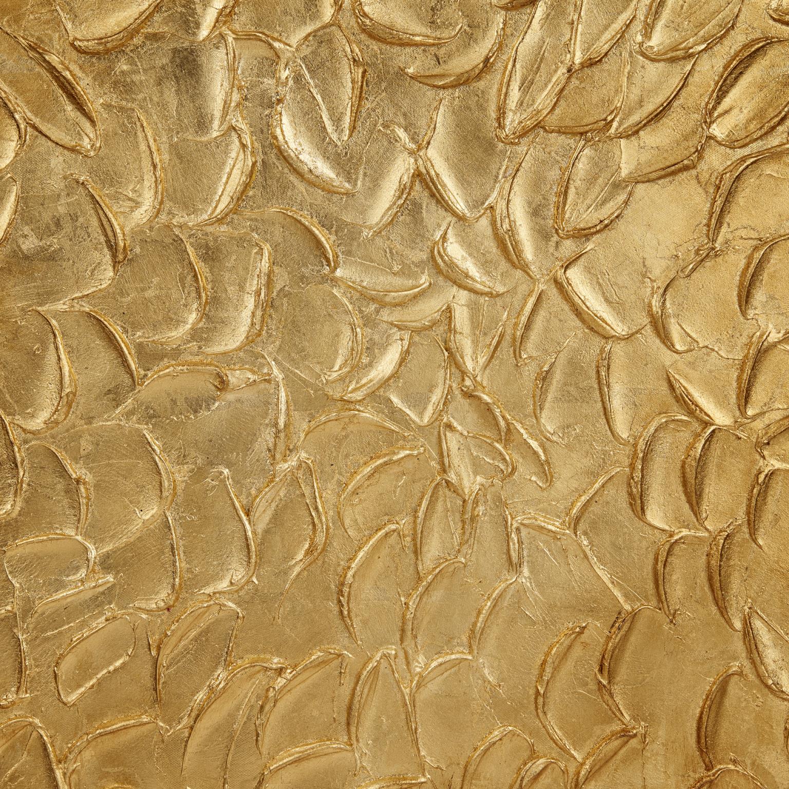 Gold Waves wall art poster by Xcella featuring abstract wave design in gold tones, suitable for modern home decor.