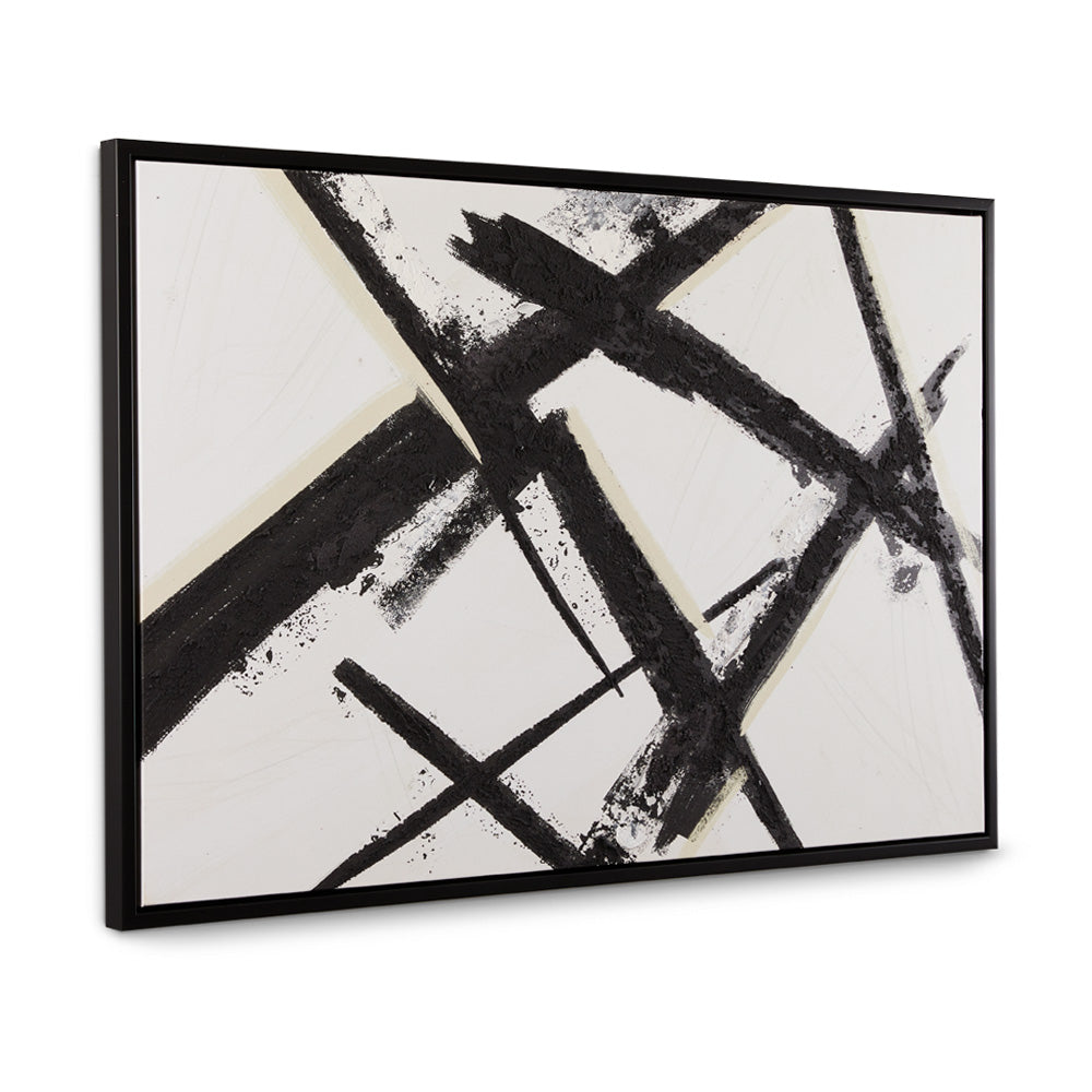 Black wall art by Xcella featuring abstract design, displayed on a wall with a modern, minimalist aesthetic.