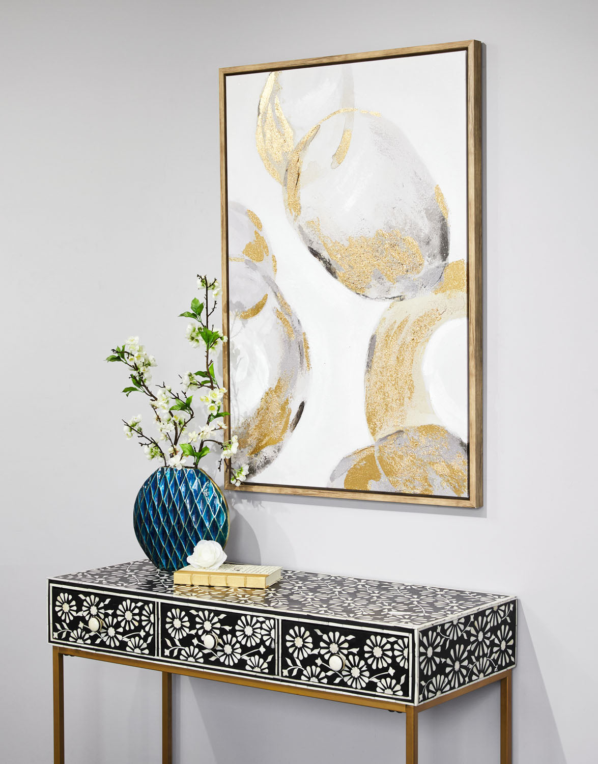 Gold and black wall art by Xcella, featuring a modern abstract design ideal for contemporary home decor.