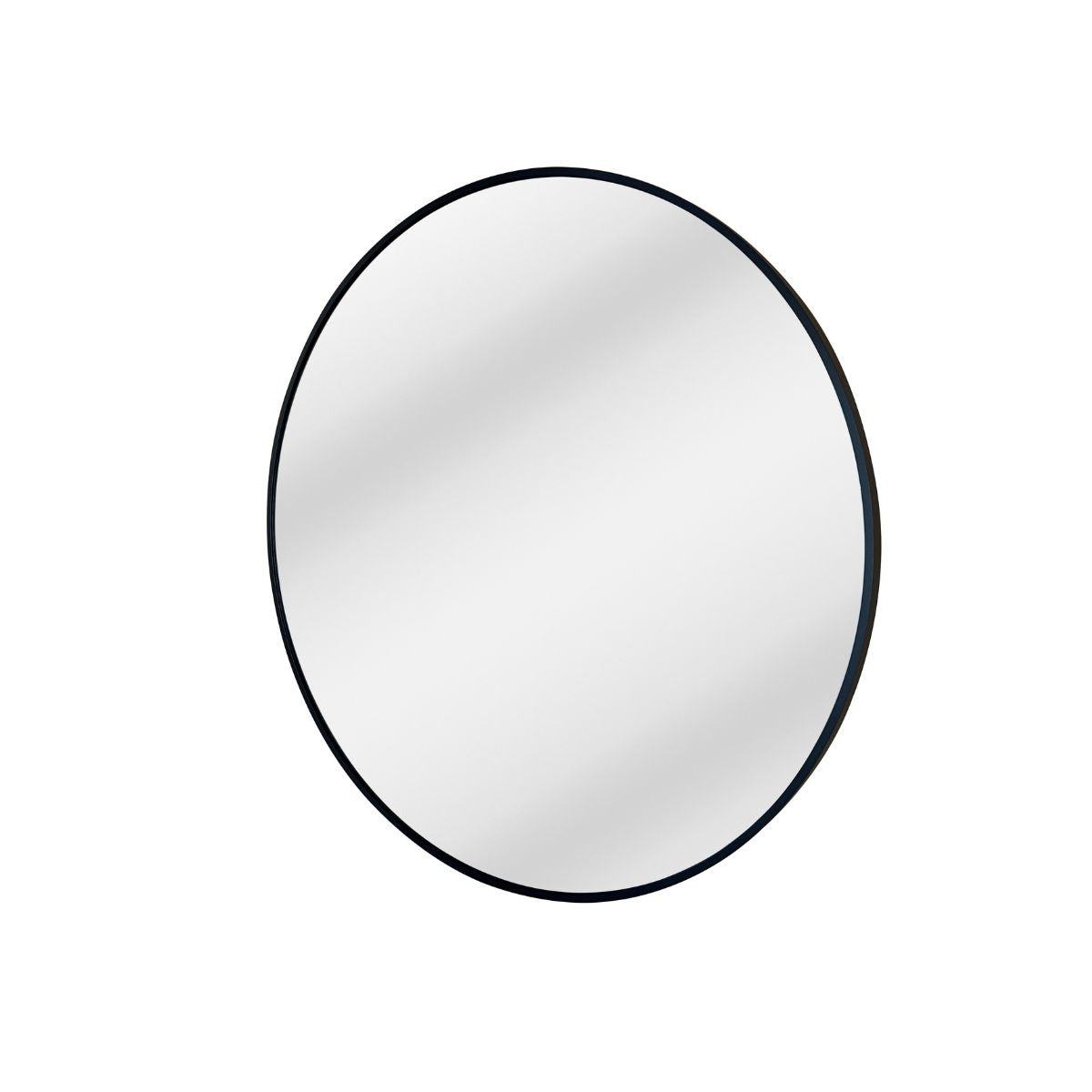 Round black frame wall mirror by Xcella, featuring a sleek design perfect for modern home decor.