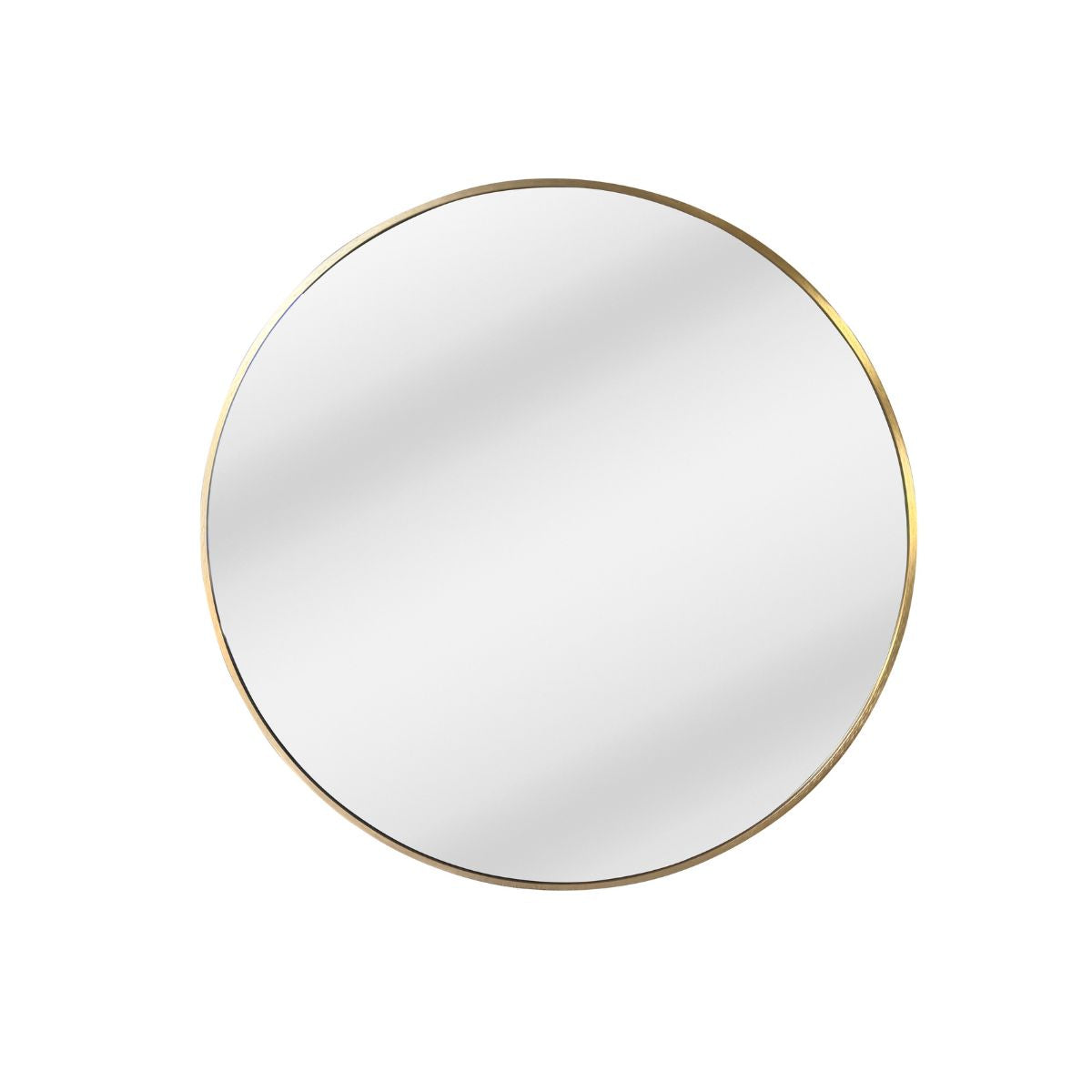 Round gold wall mirror with a sleek frame, designed for modern home decor by Xcella.