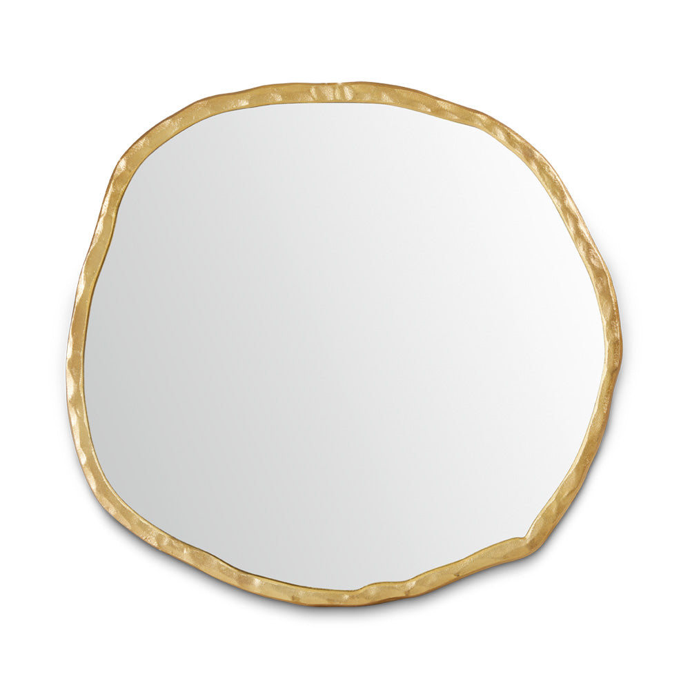 Gold organic wall mirror by Xcella with intricate paisley frame design, reflecting a modern decorative style.