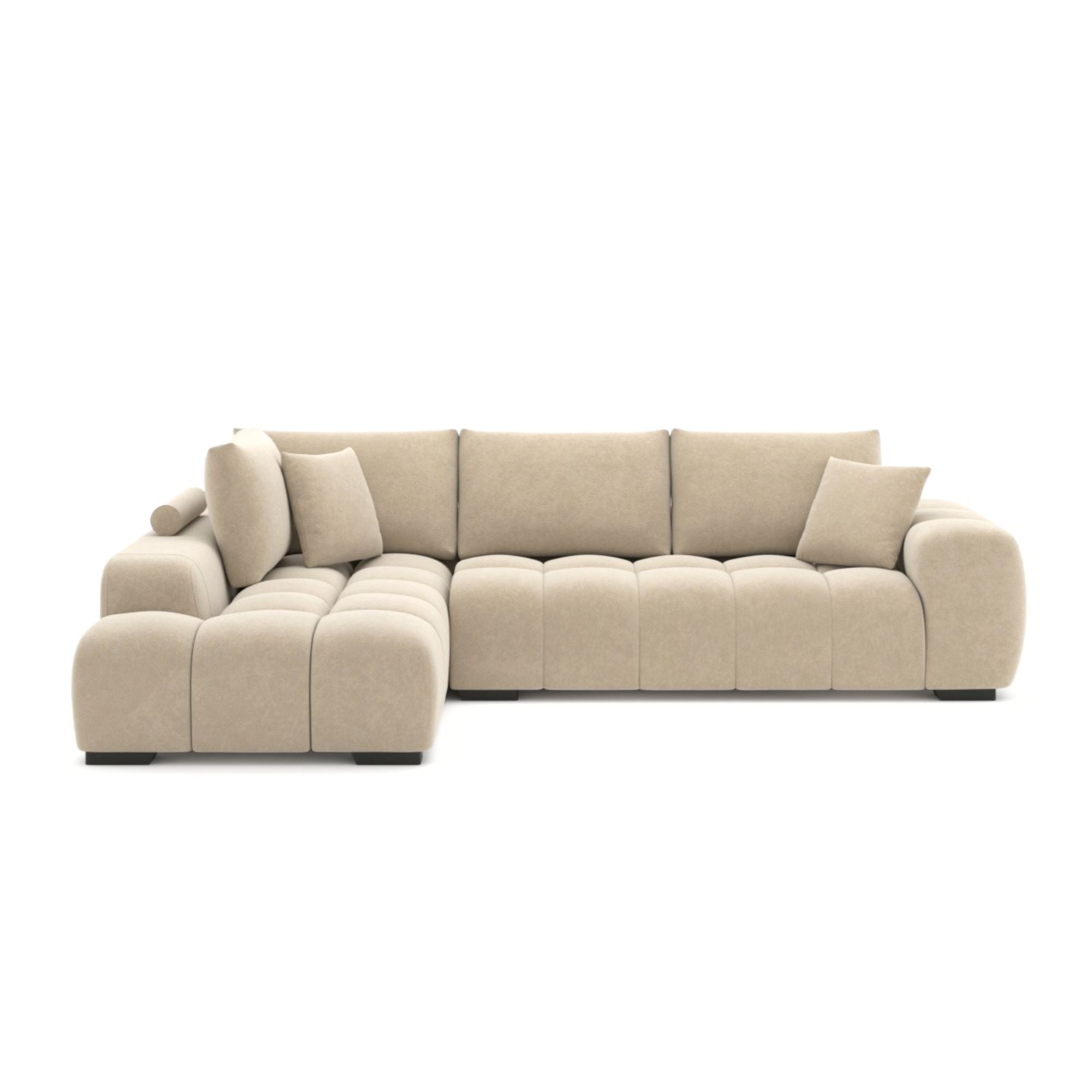 Beige Zara sectional sofa by Brassex, showcasing a spacious, modern sectional with plush cushions and sleek design.